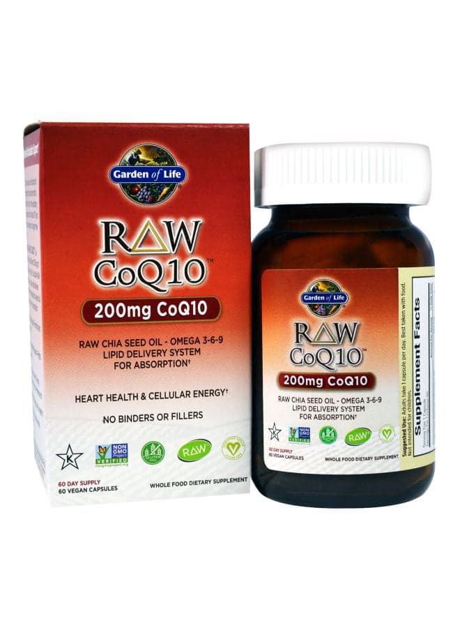Raw Coq10 Chia Seed Oil 200mg Dietary Supplement - 60 Vegan Capsules