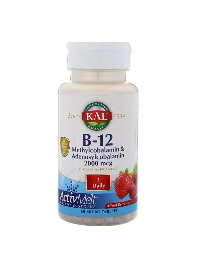 B-12 Methylcobalamin And Adenosylcobalamin Dietary Supplement 2000 mcg - 60 Tablets