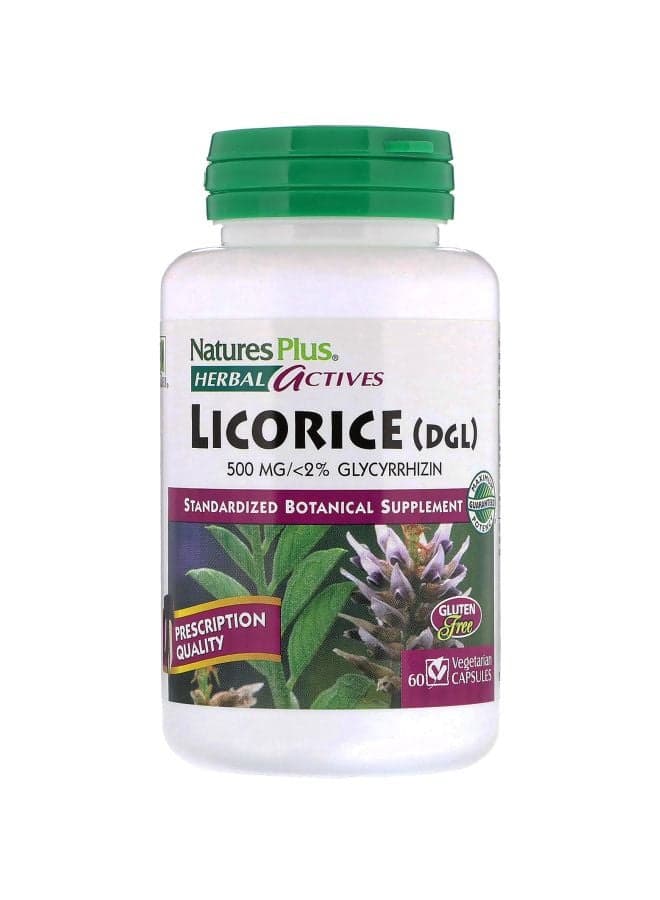 Herbal Actives Licorice (DGL) 500 mg Dietary Supplement - 60 Vegetarian Capsules