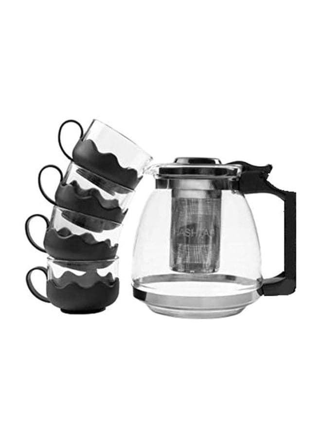 5-Piece Glass Teapot With Cups Set Black/Clear