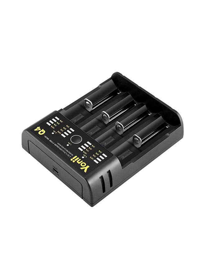 Q4 3.7V 18650 Li-ion USB 4 Slots Portable Battery Charger Black