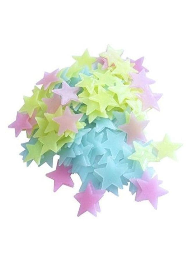 100-Piece 3D Star Glow In The Dark Ceiling Wall Sticker Set Multicolour 50 x 50cm