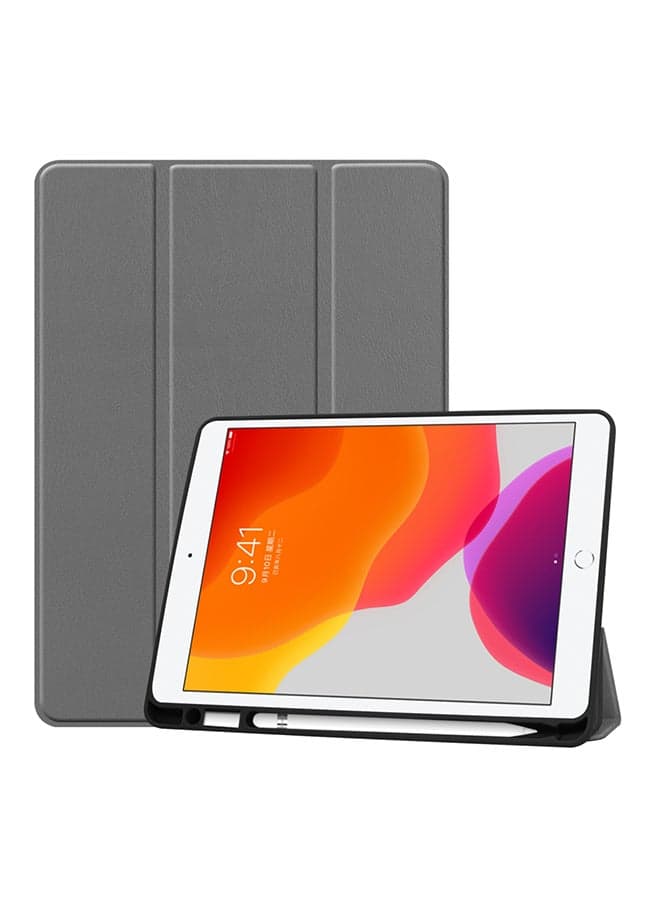 Custer Texture Horizontal Flip Smart TPU Leather Case With Sleep/Wake-up Function/Three-folding Holder And Pen Slot For Apple iPad 10.2 Grey
