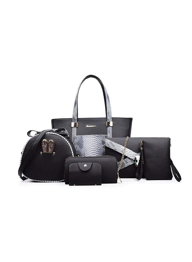 6-Piece Crocodile Tote Bag Set Black/Grey