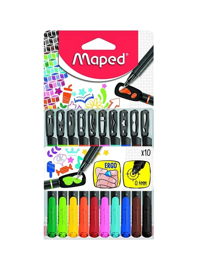 Pack Of 10 Graph Mania Porous Point Pen With Stencil Cap Multicolour