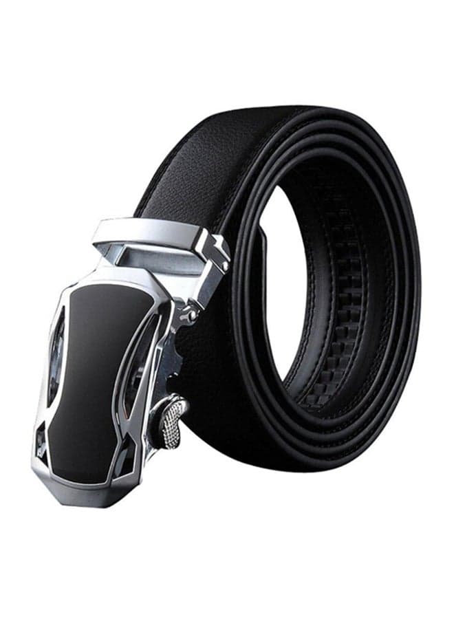 Automatic Closure Leather Waist Belt Black/Silver