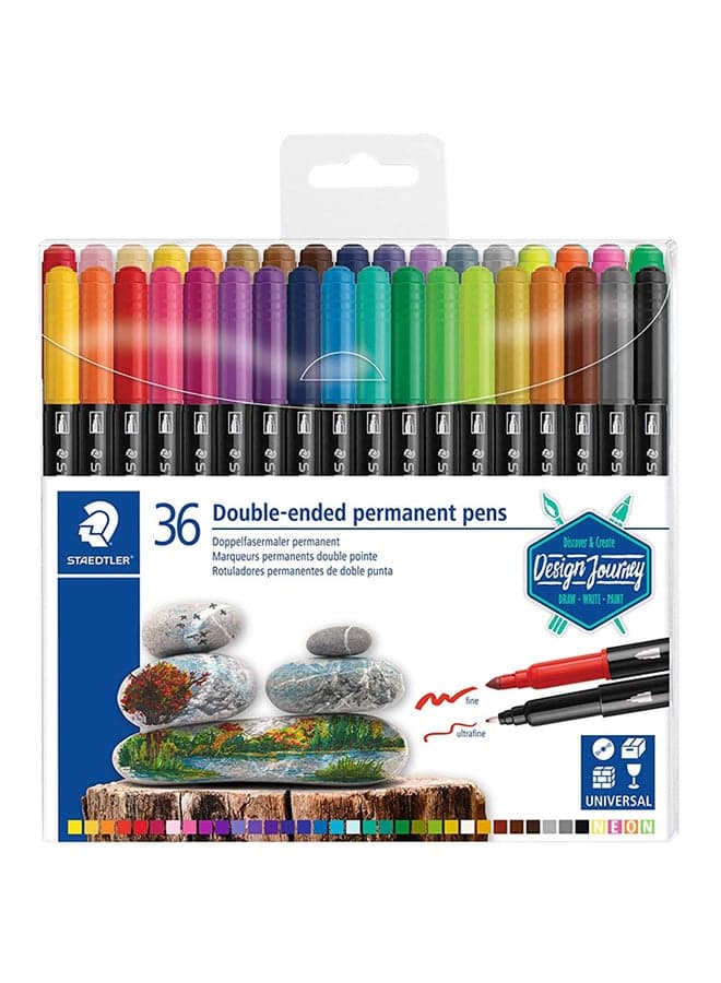 Double-Ended Permanent Fiber Tip Pen Set, Pack Of 36 Multicolour