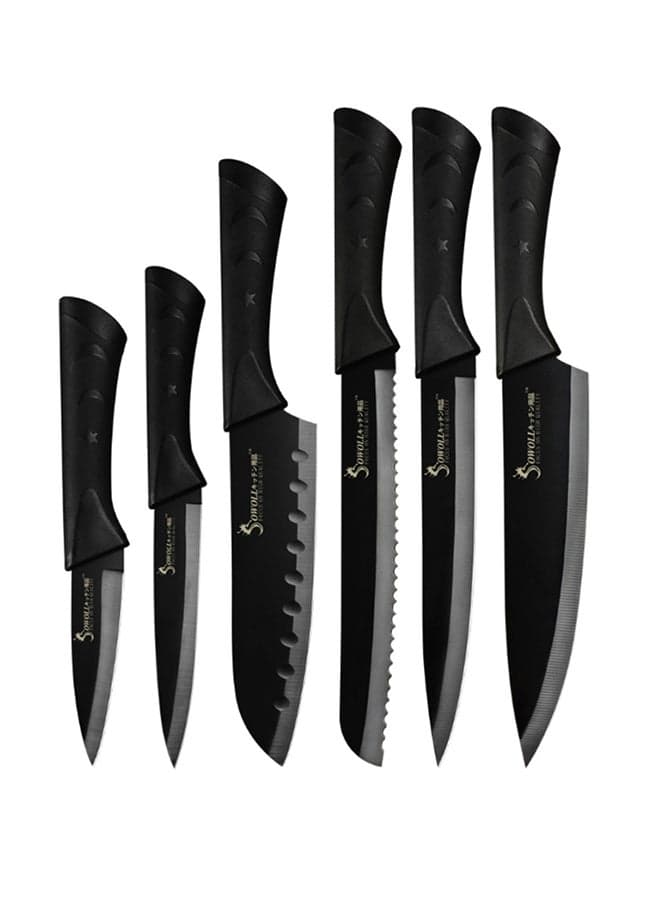 6-Piece Stainless Steel Knife Set Black