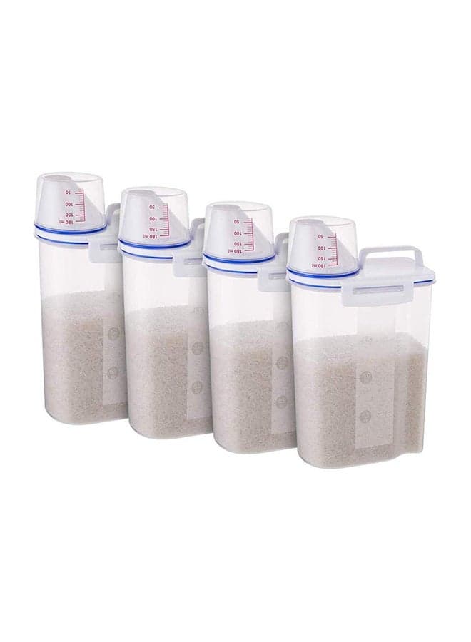 4-Piece Rice And Cereal Storage Container With Measuring Cup Set Blue/Clear 30x18x13cm
