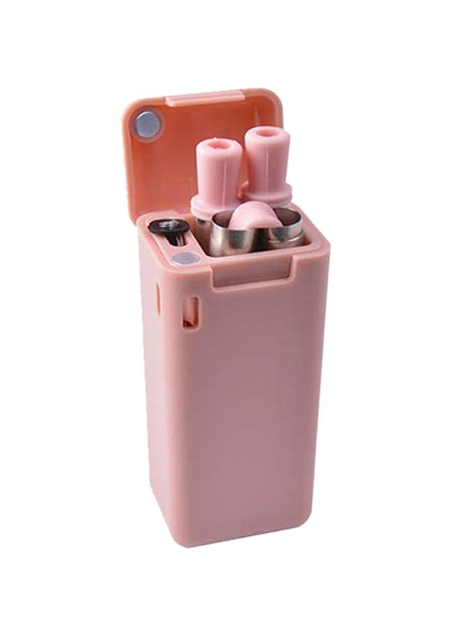 Foldable Drinking Straw With Storage Box Pink 7.6 x 3 x 3.5cm