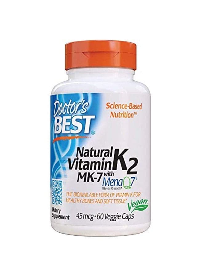 Vitamin K2 MK-7 With MenaQ7 Dietary Supplement 45mcg - 60 Veg Capsules