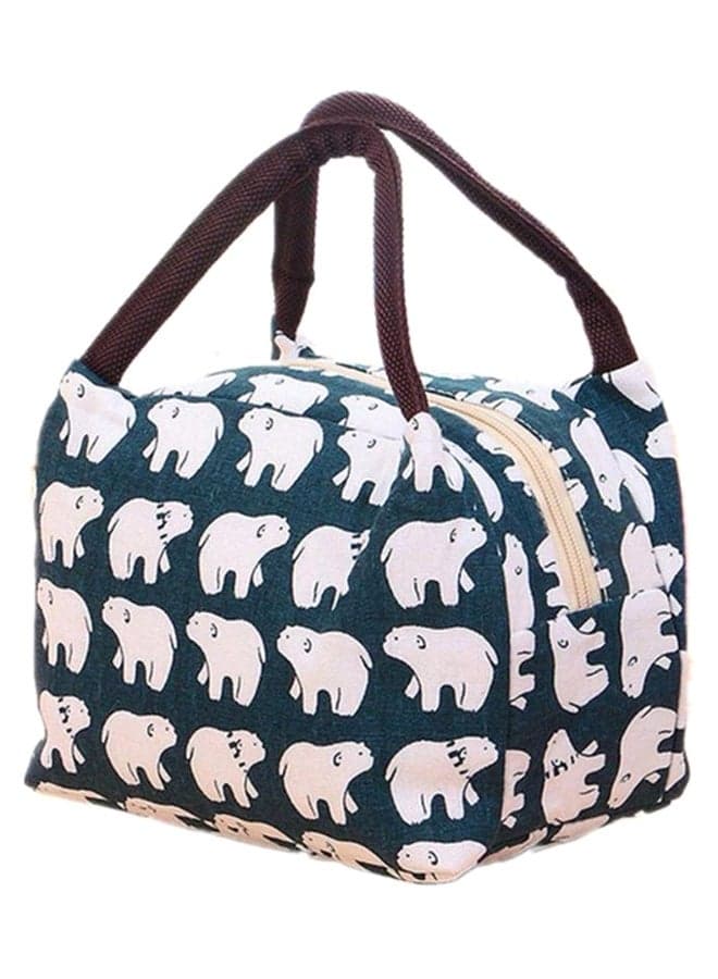 Polar Bear Printed Insulated Thermal Lunch Bag White/Blue
