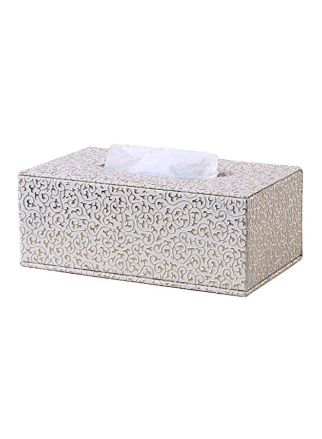 PU Leather Facial Tissue Box White/Gold 10x5.3x3.74inch