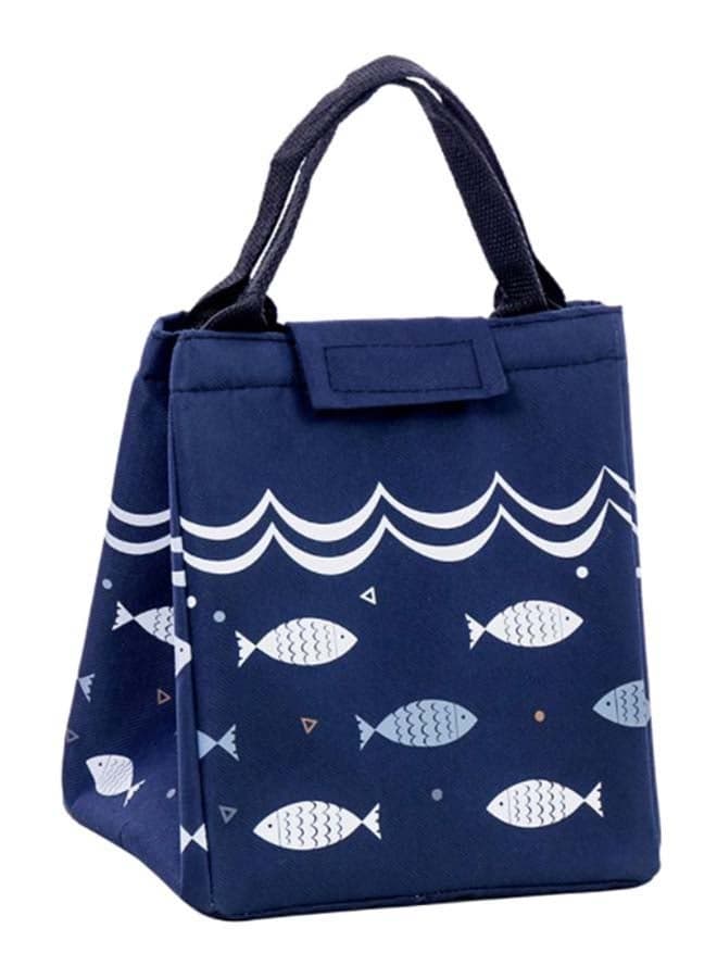 Waterproof Fish Printed Thermal Insulated Lunch Bag Blue/White