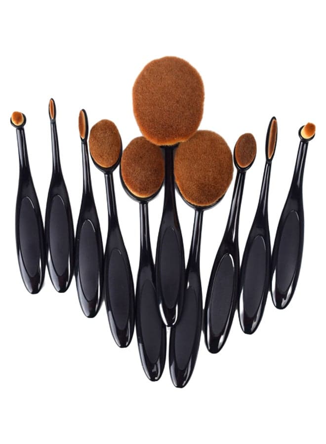 10-Piece Oval Shape Makeup Brush Set Black/Brown