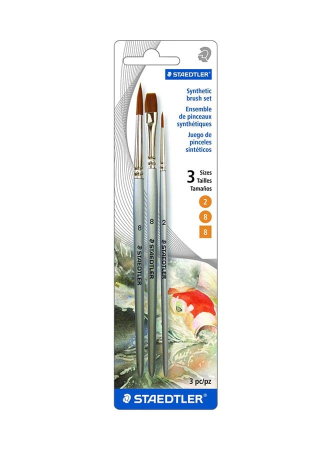 Synthetic Paint Brush Set, Pack Of 3 Silver/Brown