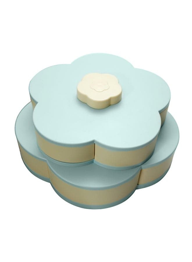 Double-Layer Petal-Shape Rotating Snack Tray Blue 27x14.5x27cm