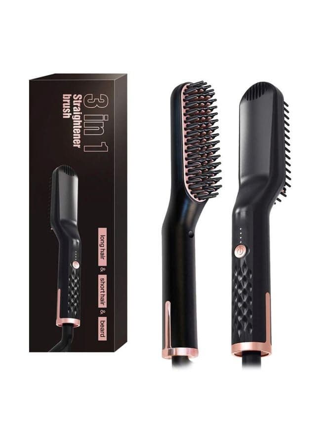 3-In-1 Portable Hair Straightening Brush Black/Gold