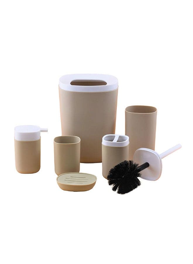 6-Piece Bathroom Accessories Set Beige/White 19x19x26cm
