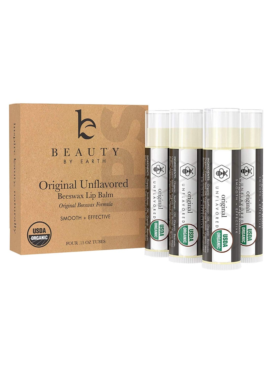 4-Piece Original Unflavored Beeswax Lip Balm Set Beige