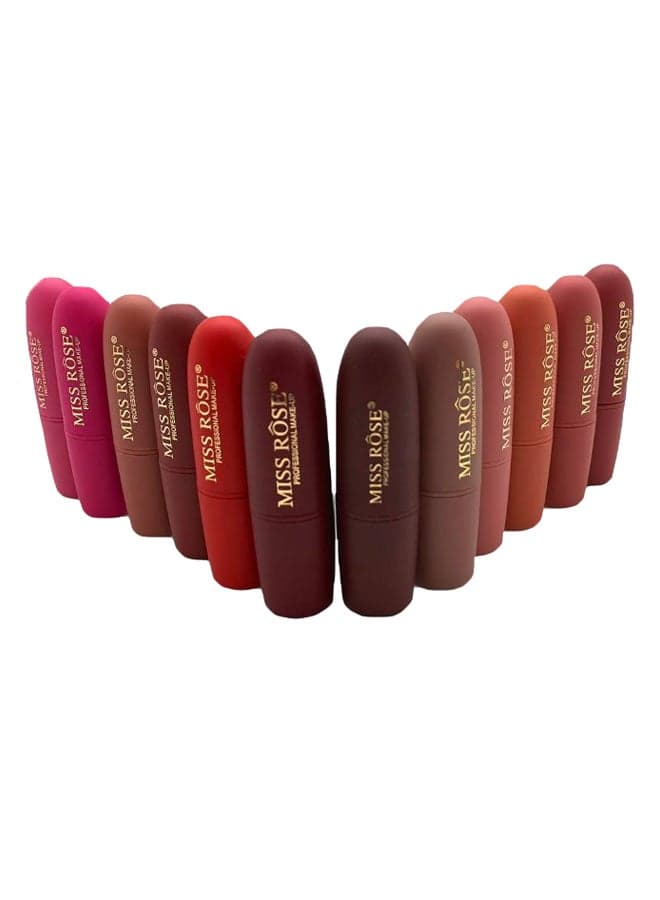 12-Piece Long-Lasting Matte Lipstick Set Multicolour
