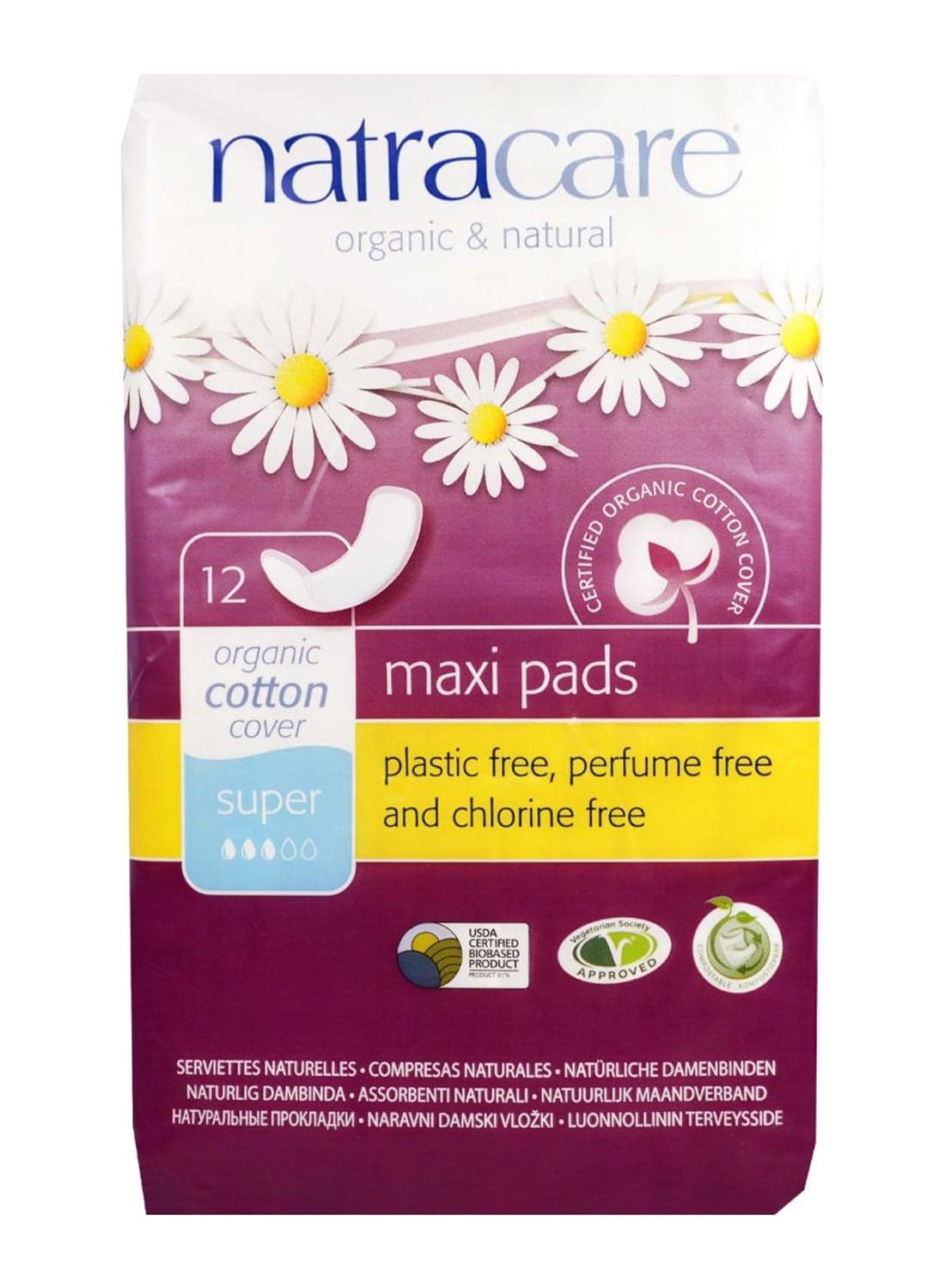 Organic And Natural Super Sanitary Pad, 12 Count Maxi