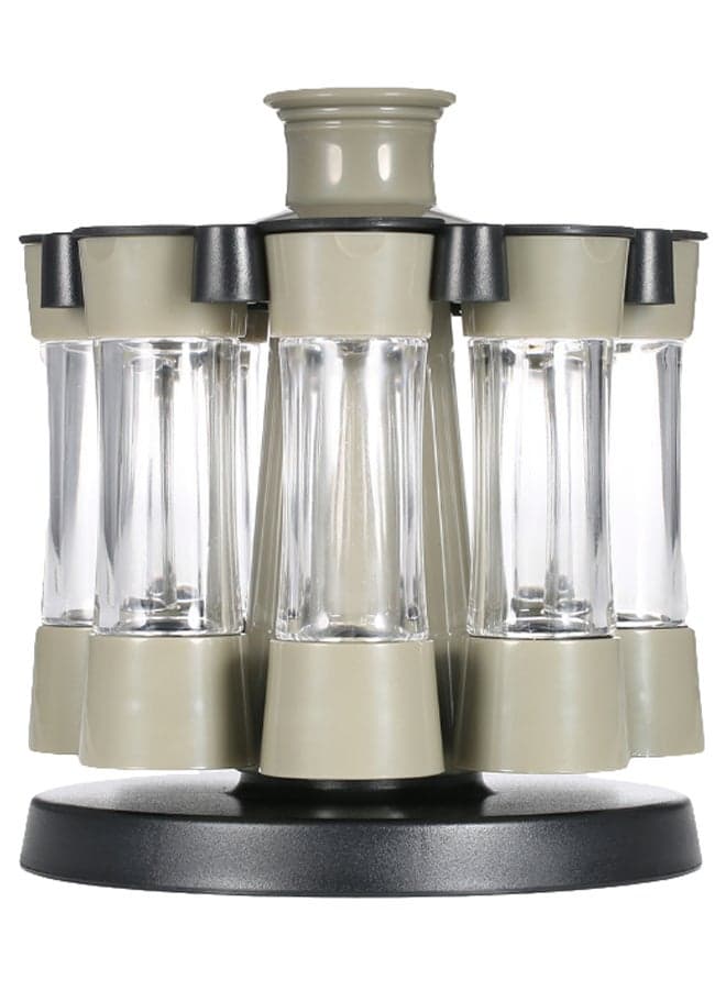 8-Piece Rotating Spices Bottle Set With Seasoning Rack Black/Clear/Grey 21 x 17.5cm