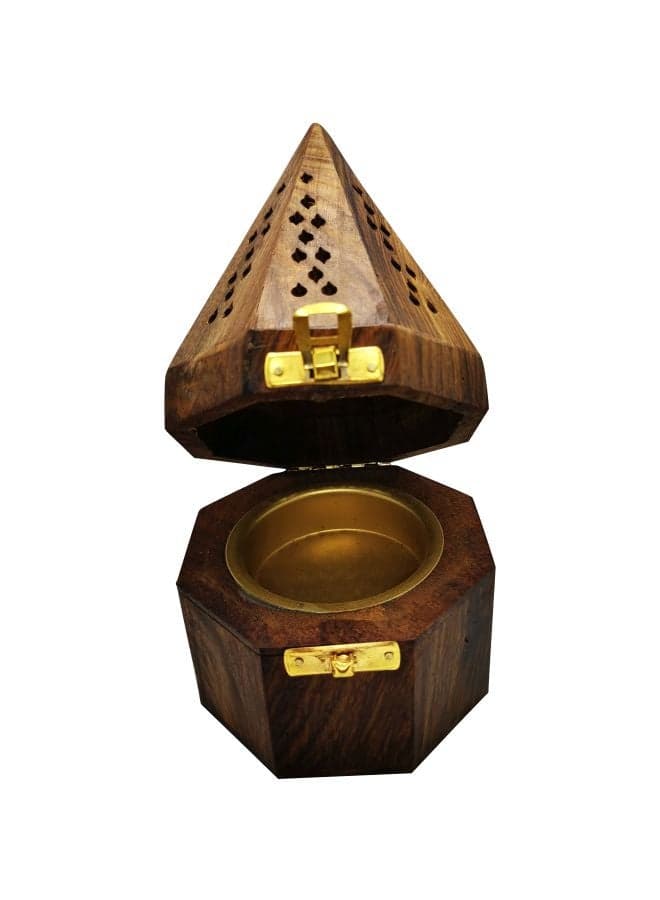 Pyramid Shape Wooden Incense Burner Brown 19x10cm