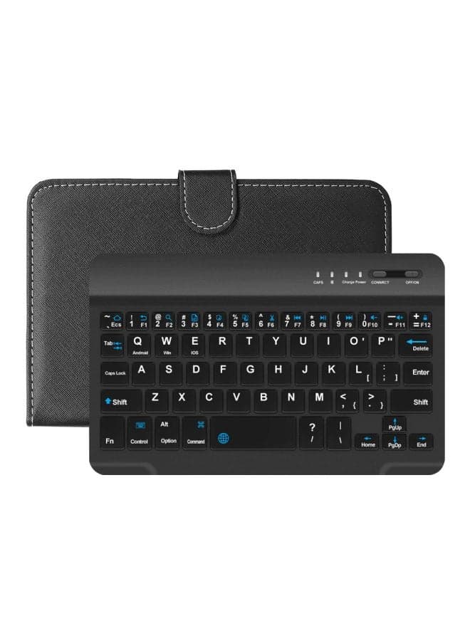 Portable PU Leather Wireless Keyboard With Protective Case Cover Black
