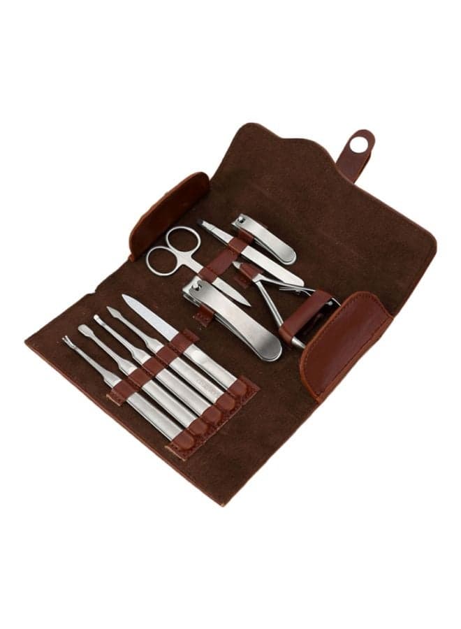 10-Piece Stainless Steel Household Manicure Tool Set Silver/Brown