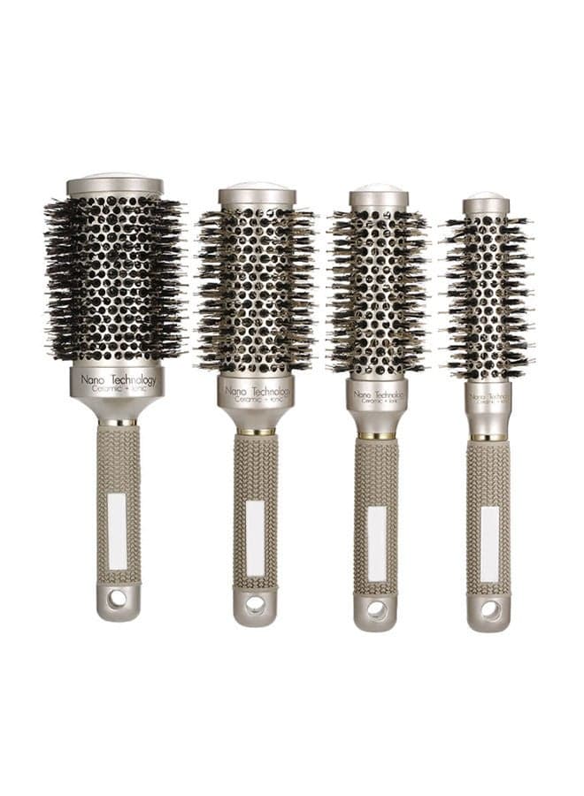 4-Piece Anti Static Hair Roll Brush Silver/Black