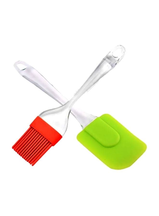 2-Piece Silicone Brush With Spatula Set Red/Green/Clear