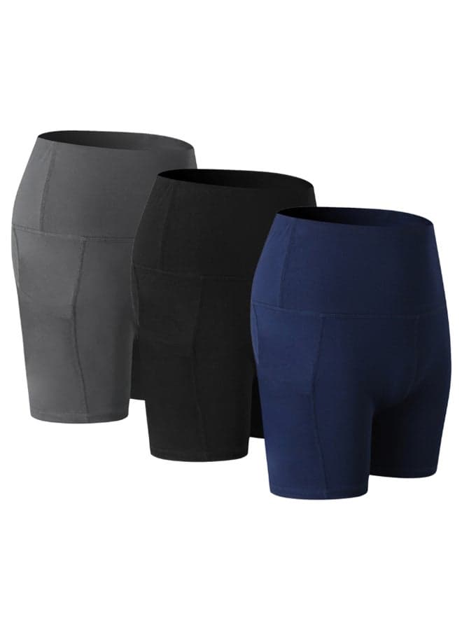 3-Piece High Waist Stretchable Workout Short Set With Pocket XXL
