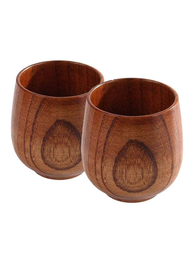 Pack Of 2 Wooden Tea Cup Set Brown 8cm