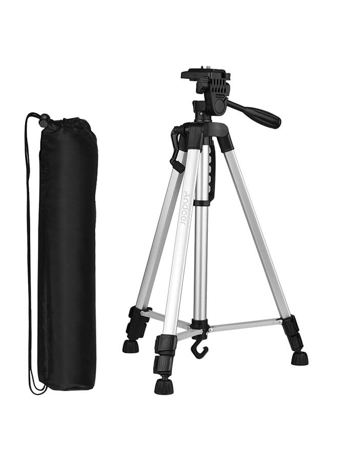 Lightweight Photography Tripod Stand With Carry Bag/Phone Holder Silver/Black