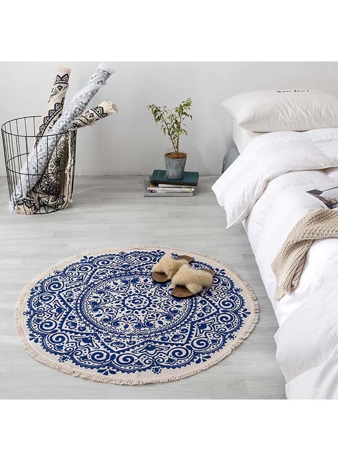 Bohemia Floral Printed Anti-Skid Living Room Floor Mat White/Blue 90cm