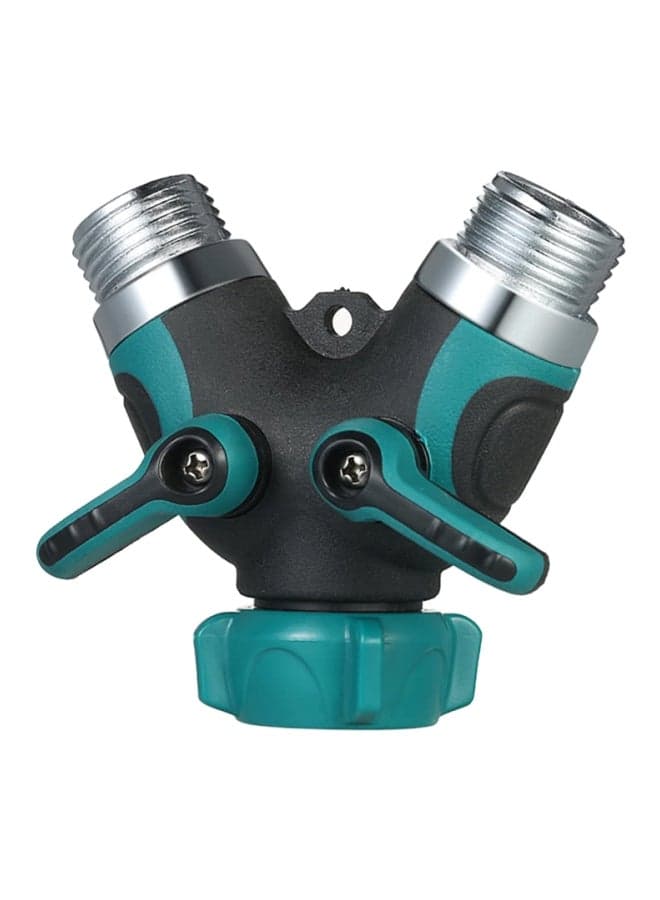 Double Way Hose Splitter Y Connector Black/Blue/Silver 9.5x9.5cm