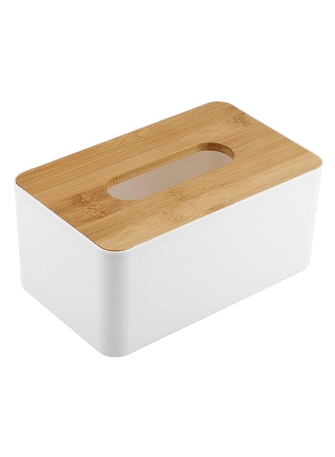Rectangle Shape Tissue Box Holder Organizer White/Beige 9.8 x 21centimeter