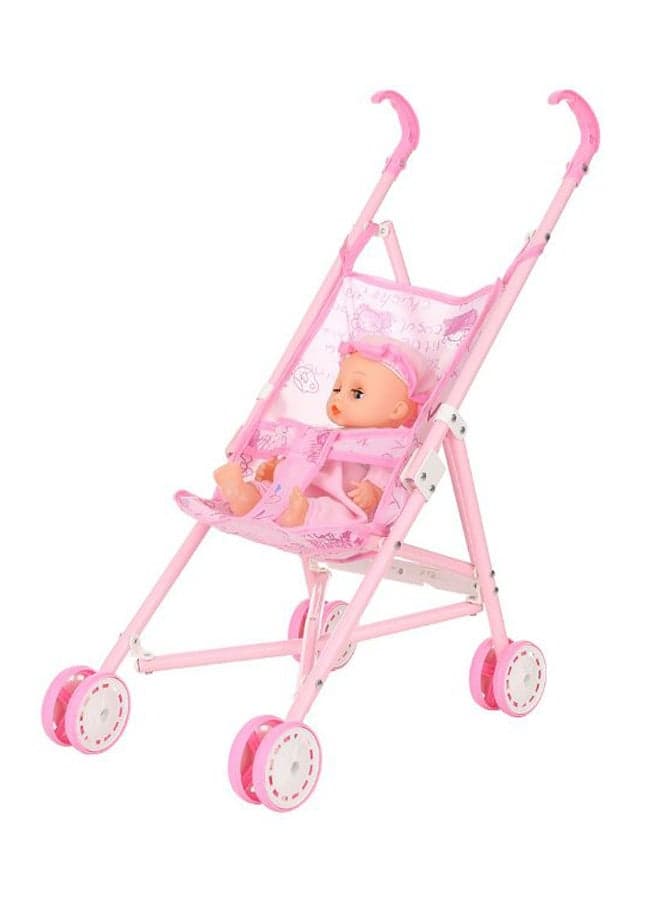 Foldable Baby Doll Stroller With Doll