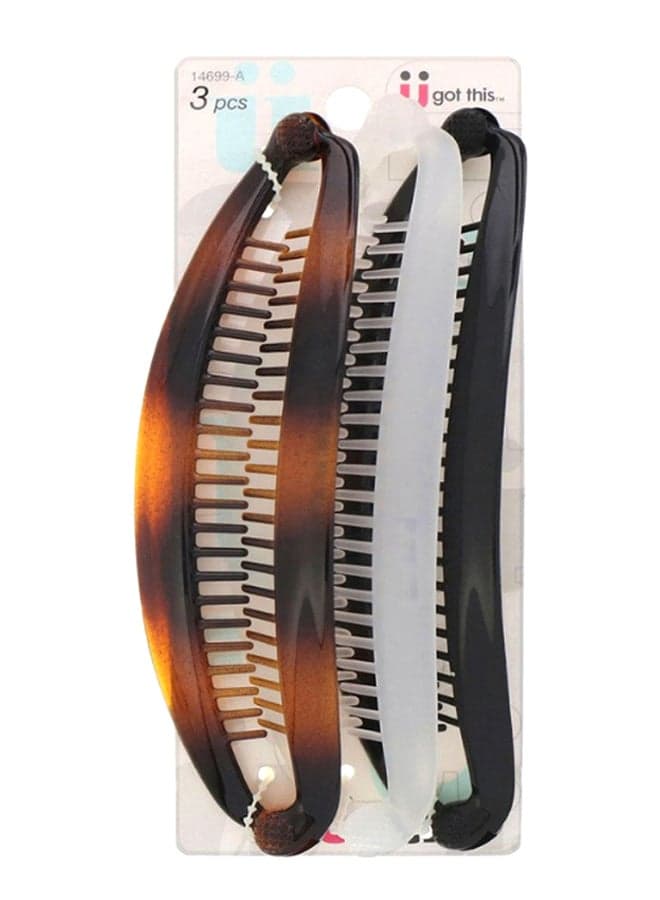 3-Piece Banana Barrettes Hair Clips Set Brown/Black/White