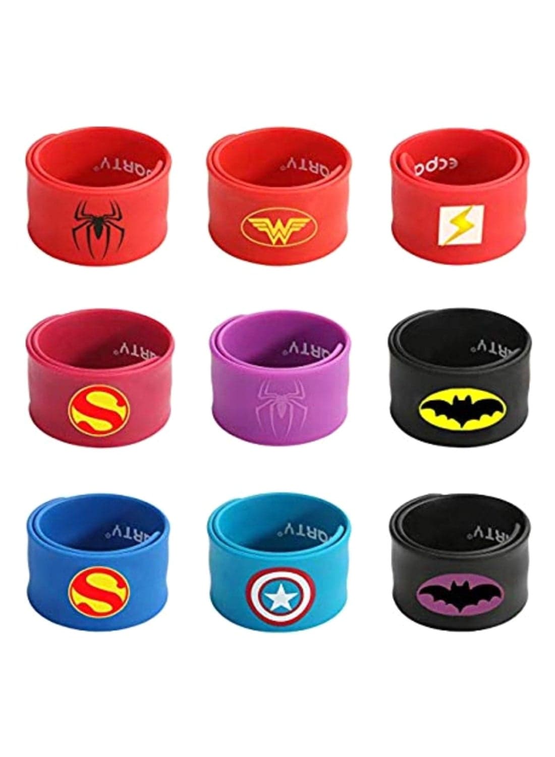9-Piece Superhero Slap Bracelet Set Free Size