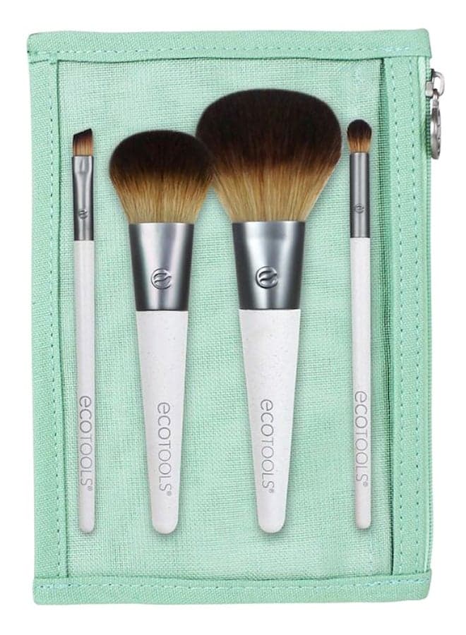 4-Piece On The Go Style Brush Set Brown/Silver/White