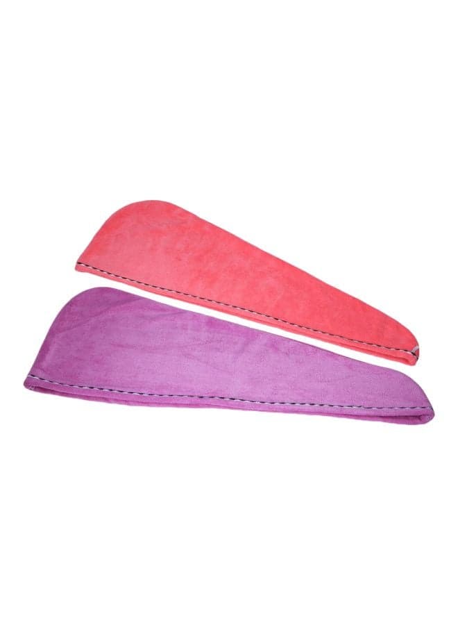 2-Piece Microfiber Hair Drying Towel Set Pink 25cm