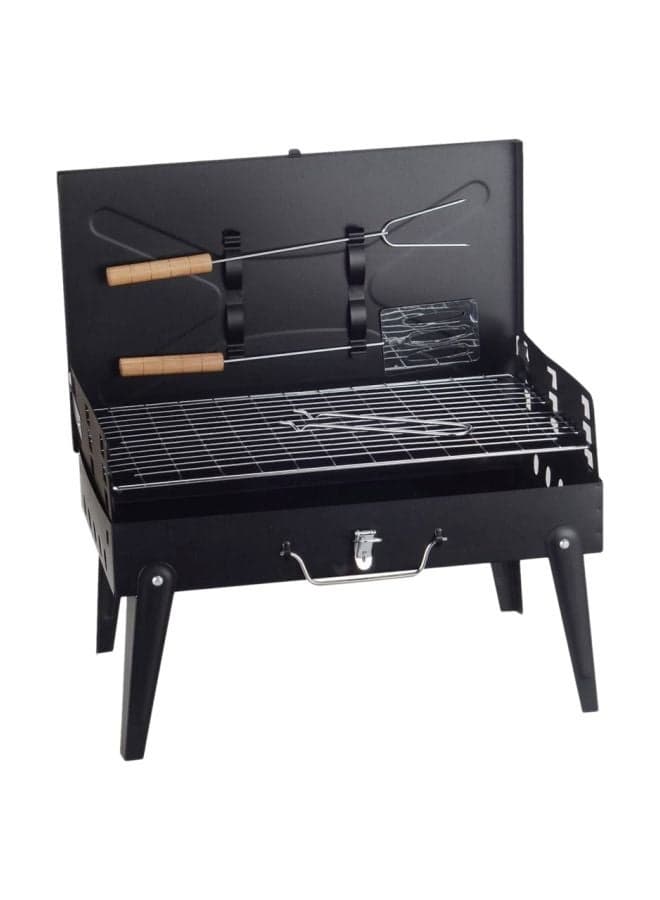 Foldable BBQ Grill With Shovel And Fork Black/Silver 17.13x10.83x18.5inch