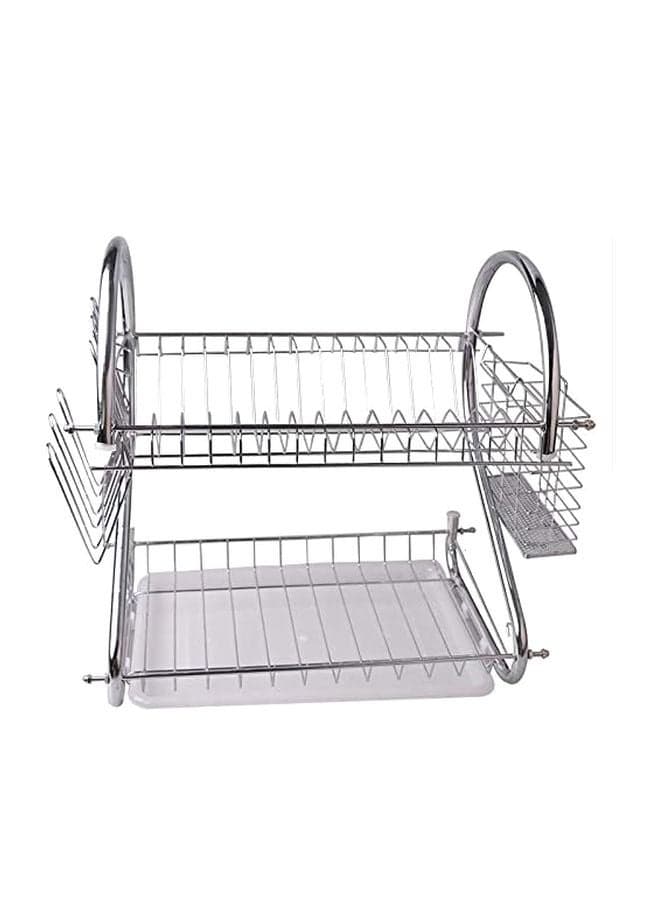 2-Layer Stainless Steel Dish Rack Silver 38.5x24.5x36.5cm