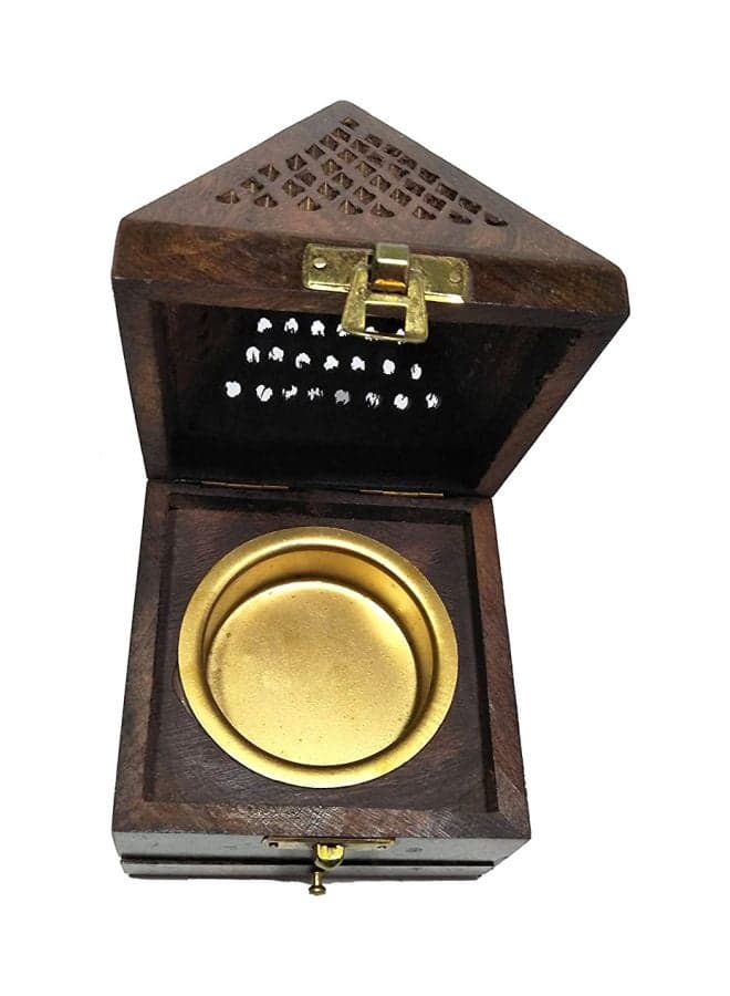 Wooden Pyramid Style Incense Burner Brown/Gold 3x5x3inch
