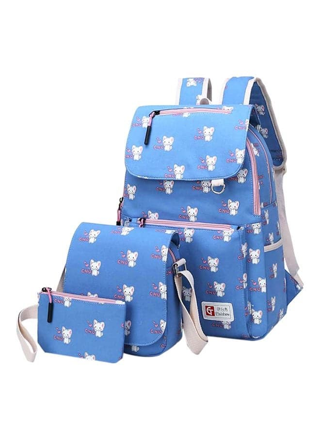 Set Of 3 Cotton Blend Printed Kids Bags Blue/White