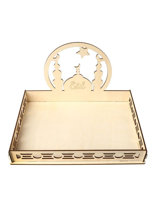 Wooden Eid Mubarak Party Serving Tray Beige 36x25.9x0.8cm