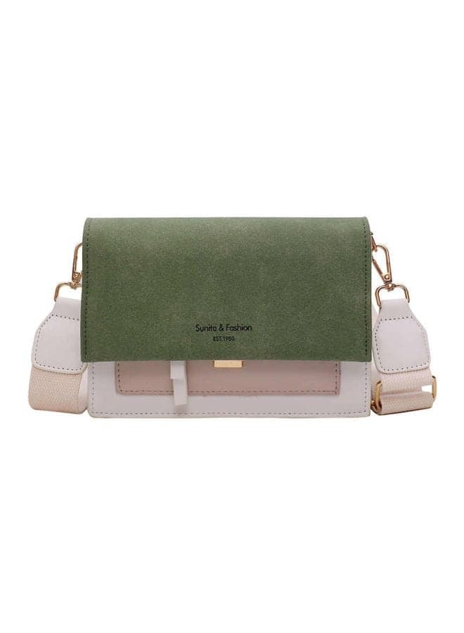 Scrub Leather Crossbody Bag Green/White/Beige