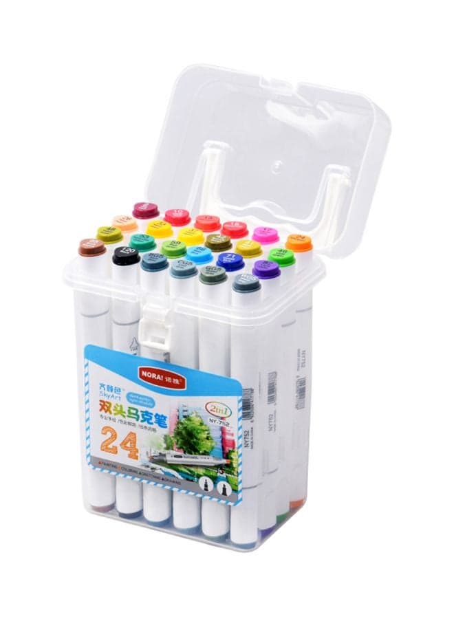 24-Piece Dual Head Permanent Marker Set Yellow/Pink/Red